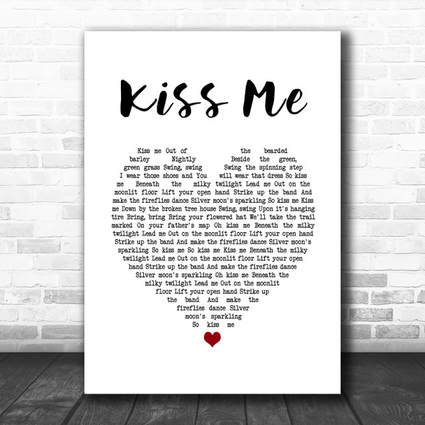 Jason Walker Kiss Me White Heart Song Lyric Quote Music Print