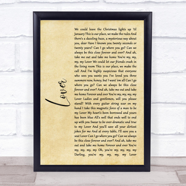 Taylor Swift Lover Rustic Script Song Lyric Quote Music Print