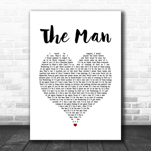 Taylor Swift The Man White Heart Song Lyric Quote Music Print