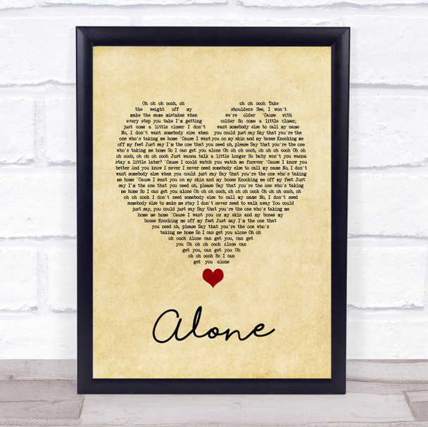 Jessie Ware Alone Vintage Heart Song Lyric Quote Music Print