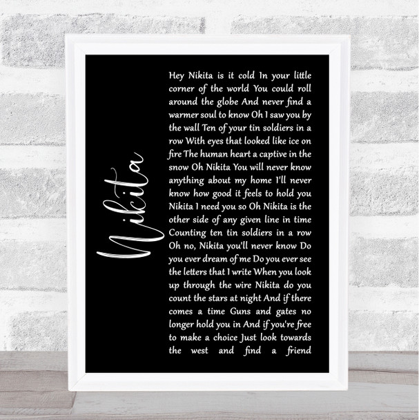 Elton John Nikita Black Script Song Lyric Quote Music Print