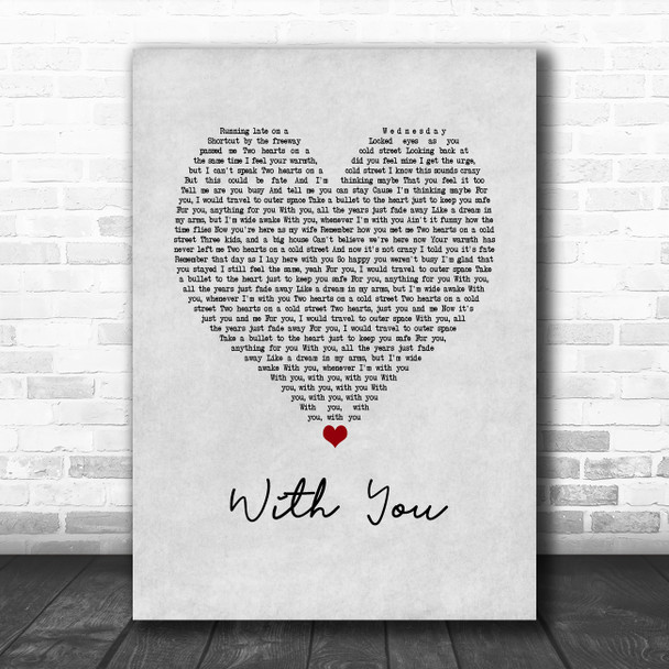 Tyler Shaw With You Grey Heart Song Lyric Quote Music Print