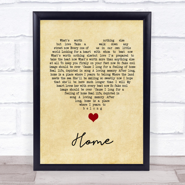 Simply Red Home Vintage Heart Song Lyric Quote Music Print