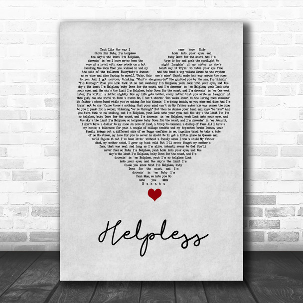 Ashanti Helpless Grey Heart Song Lyric Quote Music Print