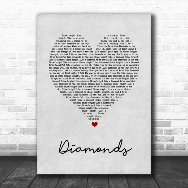 Rihanna Diamonds Grey Heart Song Lyric Quote Music Print