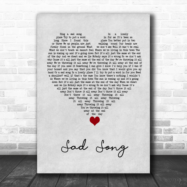 Oasis Sad Song Grey Heart Song Lyric Quote Music Print