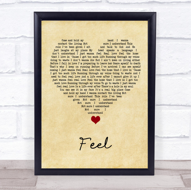 Robbie Williams Feel Vintage Heart Song Lyric Quote Music Print