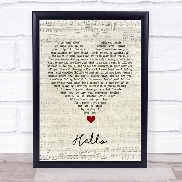 Lionel Richie Hello Script Heart Song Lyric Quote Music Print