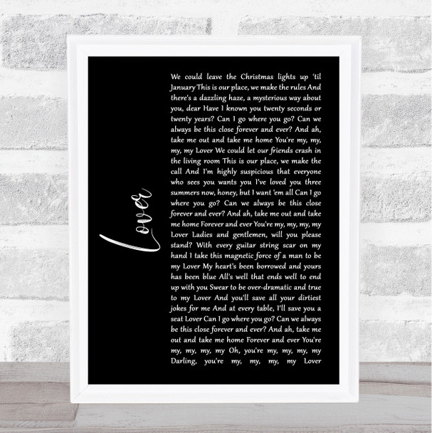 Taylor Swift Lover Black Script Song Lyric Quote Music Print