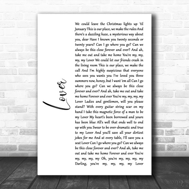 Taylor Swift Lover White Script Song Lyric Quote Music Print
