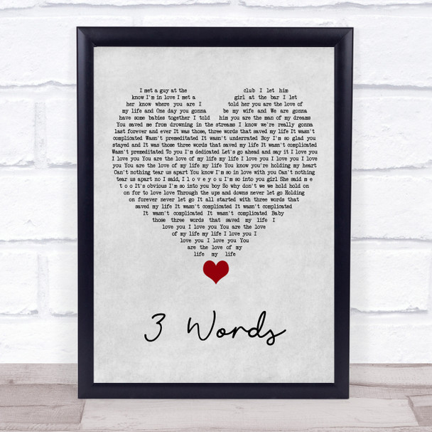 Cheryl Cole 3 Words Grey Heart Song Lyric Quote Music Print