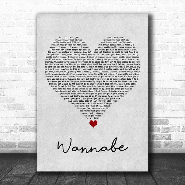 Spice Girls Wannabe Grey Heart Song Lyric Quote Music Print