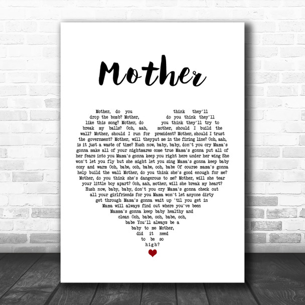 Pink Floyd Mother White Heart Song Lyric Quote Music Print