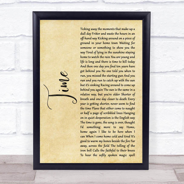 Pink Floyd Time Rustic Script Song Lyric Quote Music Print