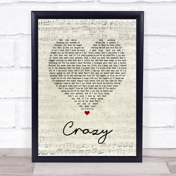 Pat Green Crazy Script Heart Song Lyric Quote Music Print