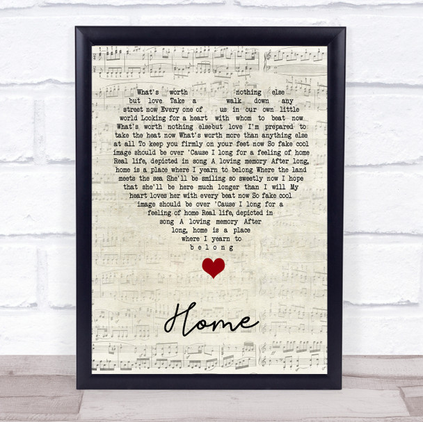 Simply Red Home Script Heart Song Lyric Quote Music Print