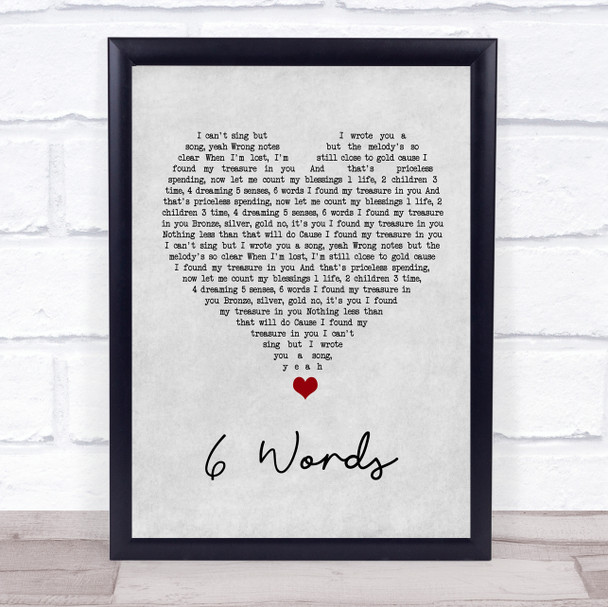 Wretch 32 6 Words Grey Heart Song Lyric Quote Music Print