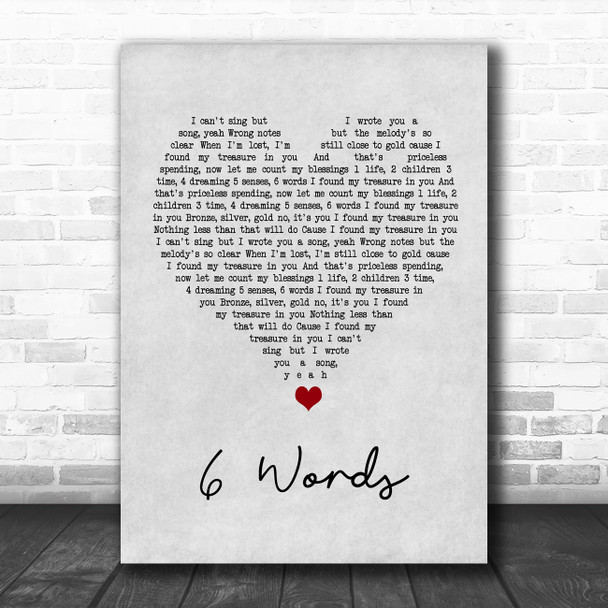 Wretch 32 6 Words Grey Heart Song Lyric Quote Music Print