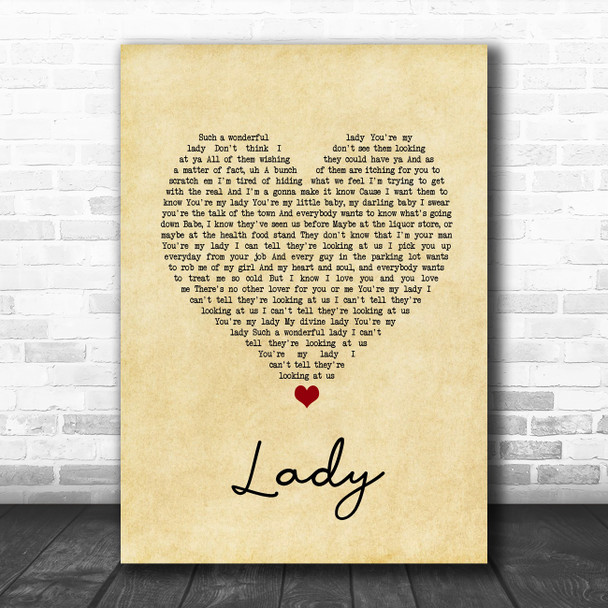 D'Angelo Lady Vintage Heart Song Lyric Quote Music Print