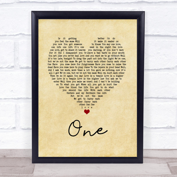 Mary J Blige feat. U2 One Vintage Heart Song Lyric Quote Music Print