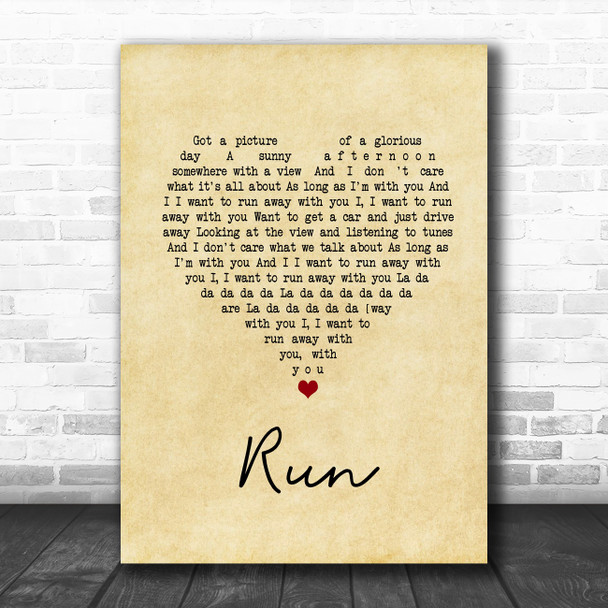 Lighthouse Family Run Vintage Heart Song Lyric Quote Music Print