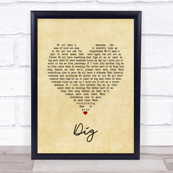 Incubus Dig Vintage Heart Song Lyric Quote Music Print