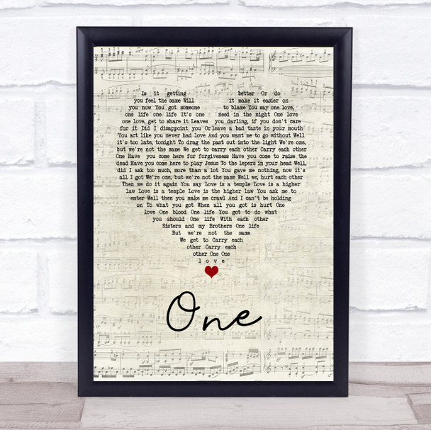 Mary J Blige feat. U2 One Script Heart Song Lyric Quote Music Print