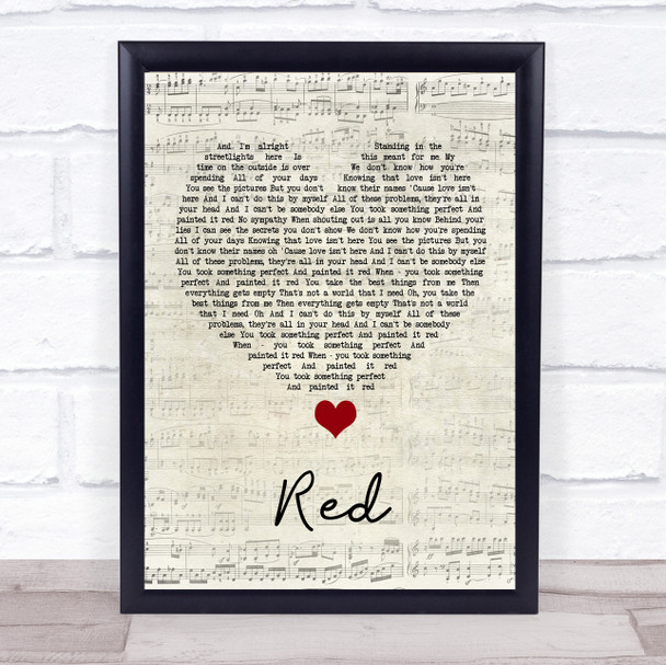 Daniel Merriweather Red Script Heart Song Lyric Quote Music Print