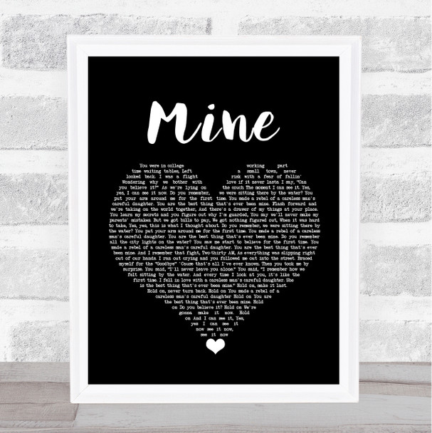 Taylor Swift Mine Black Heart Song Lyric Quote Music Print