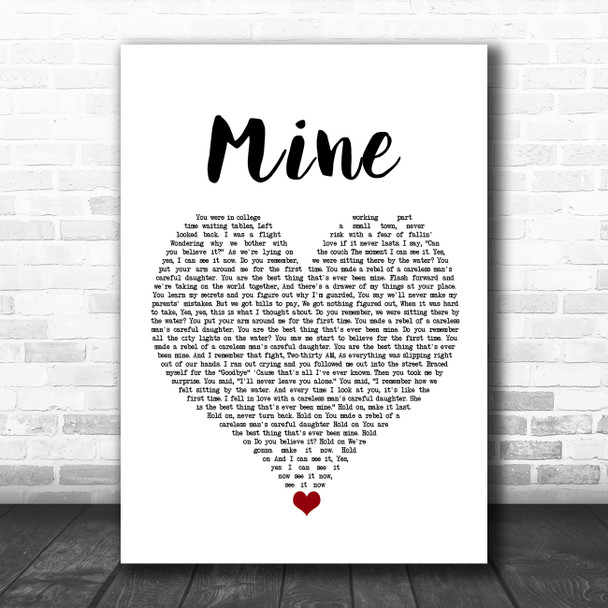 Taylor Swift Mine White Heart Song Lyric Quote Music Print