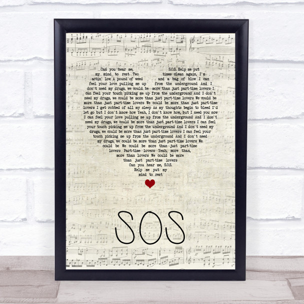Avicii SOS Script Heart Song Lyric Quote Music Print