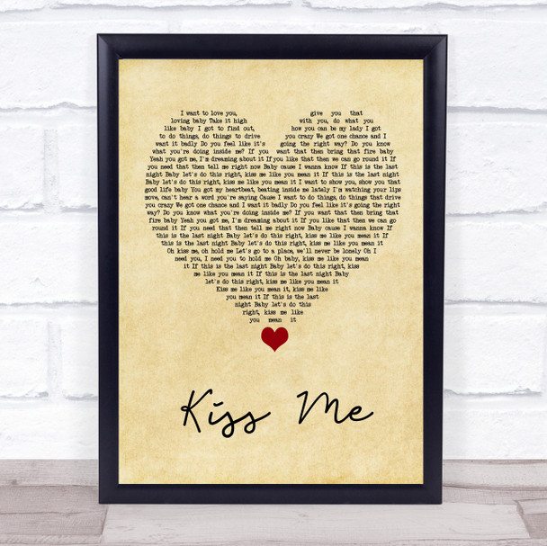 Olly Murs Kiss Me Vintage Heart Song Lyric Quote Music Print