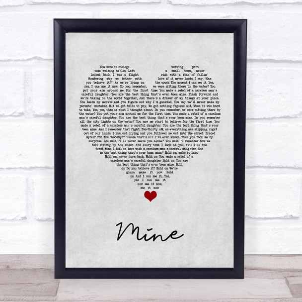 Taylor Swift Mine Grey Heart Song Lyric Quote Music Print