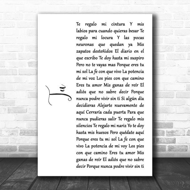 Shakira Tu White Script Song Lyric Quote Music Print