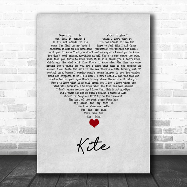 U2 Kite Grey Heart Song Lyric Quote Music Print