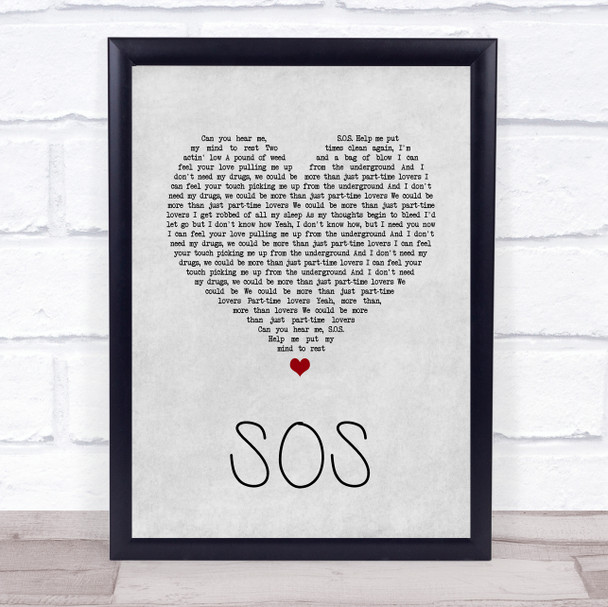 Avicii SOS Grey Heart Song Lyric Quote Music Print