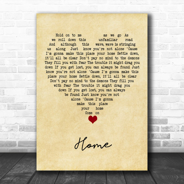 Phillip Phillips Home Vintage Heart Song Lyric Quote Music Print