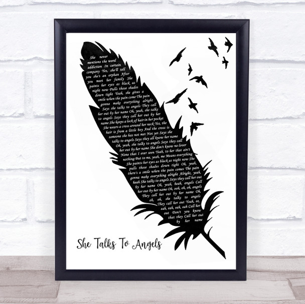 The Black Crowes She Talks To Angels Black & White Feather & Birds Song Lyric Wall Art Print
