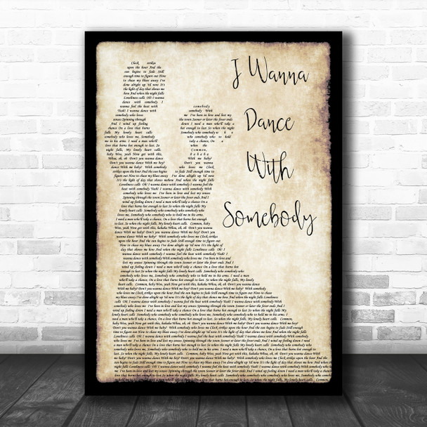 Whitney Houston I Wanna Dance With Somebody Man Lady Dancing Song Lyric Music Wall Art Print