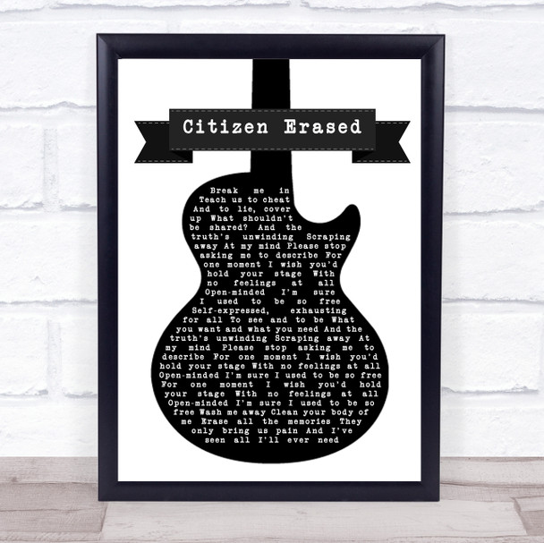 Muse Citizen Erased Black & White Guitar Song Lyric Wall Art Print