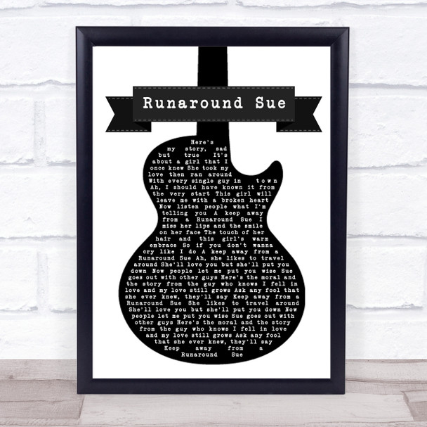 The Firebirds Runaround Sue Black & White Guitar Song Lyric Wall Art Print