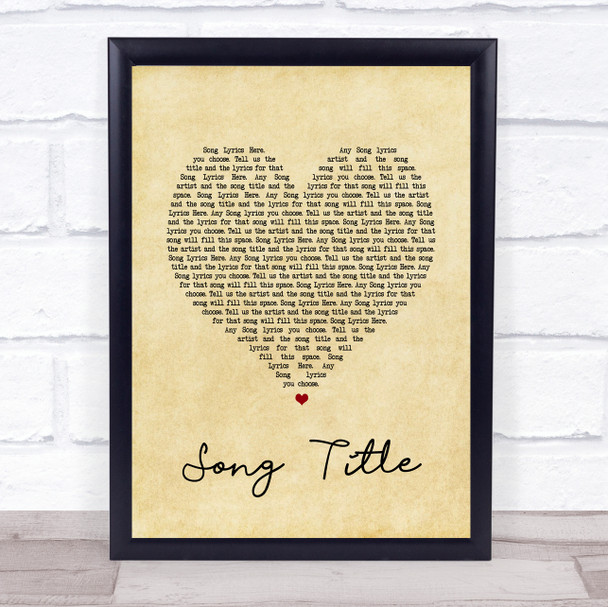 Any Song Lyrics Custom Vintage Heart Wall Art Personalized Lyrics Music Wall Art Print