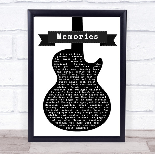 Elvis Presley Memories Black & White Guitar Song Lyric Wall Art Print