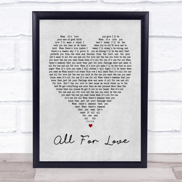 All For Love Rod Stewart Grey Heart Song Lyric Music Wall Art Print