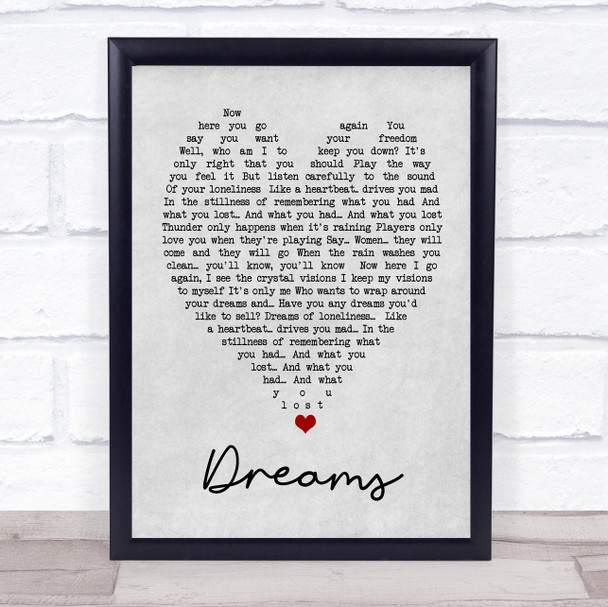 Dreams Fleetwood Mac Grey Heart Song Lyric Music Wall Art Print