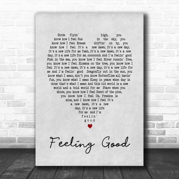 Feeling Good Nina Simone Grey Heart Song Lyric Music Wall Art Print