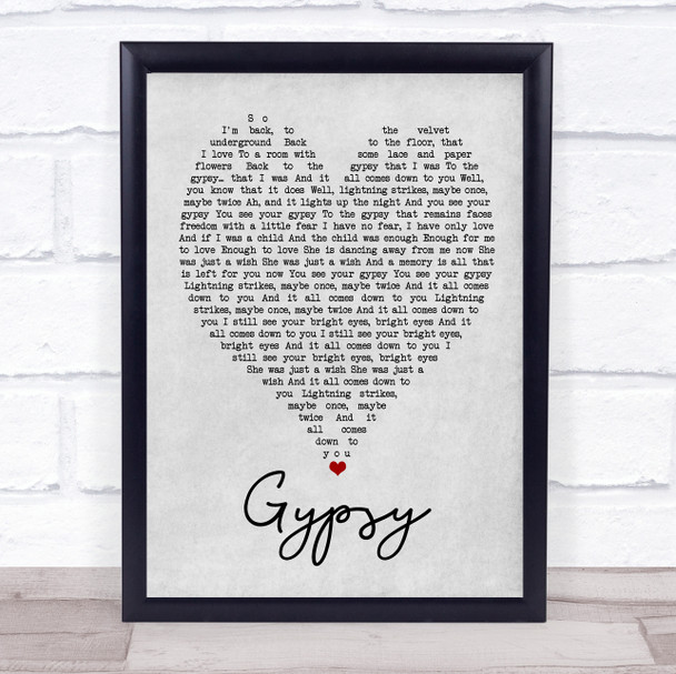 Gypsy Fleetwood Mac Grey Heart Song Lyric Music Wall Art Print