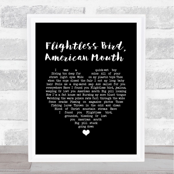 Iron & Wine Flightless Bird, American Mouth Black Heart Song Lyric Wall Art Print