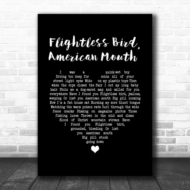 Iron & Wine Flightless Bird, American Mouth Black Heart Song Lyric Wall Art Print