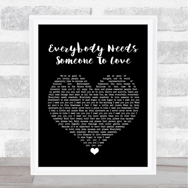 The Blues Brothers Everybody Needs Someone To Love Black Heart Song Lyric Wall Art Print